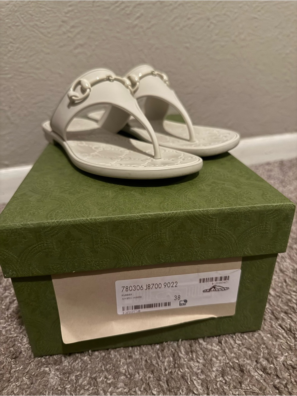 Gucci White Logo Thong Sandals with Double-G Accent